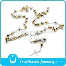 TKB-JN0021Promotional top quality two tone catholic rosary beads Virgin Mary Crucifix women's stainless Steel Necklace
